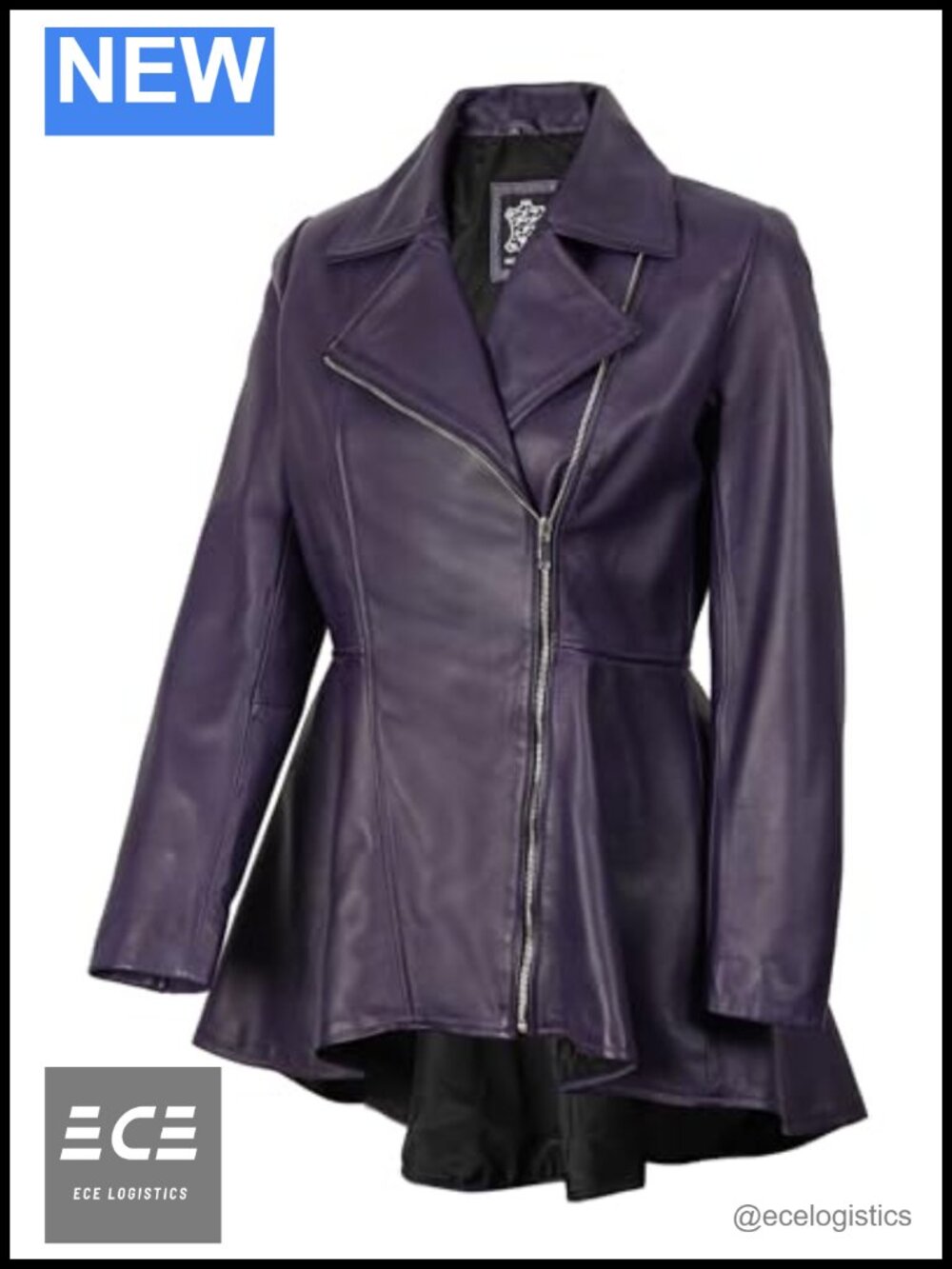 Womens Real Lambskin Leather Jacket Peplum Notch Collar Zip Fitted